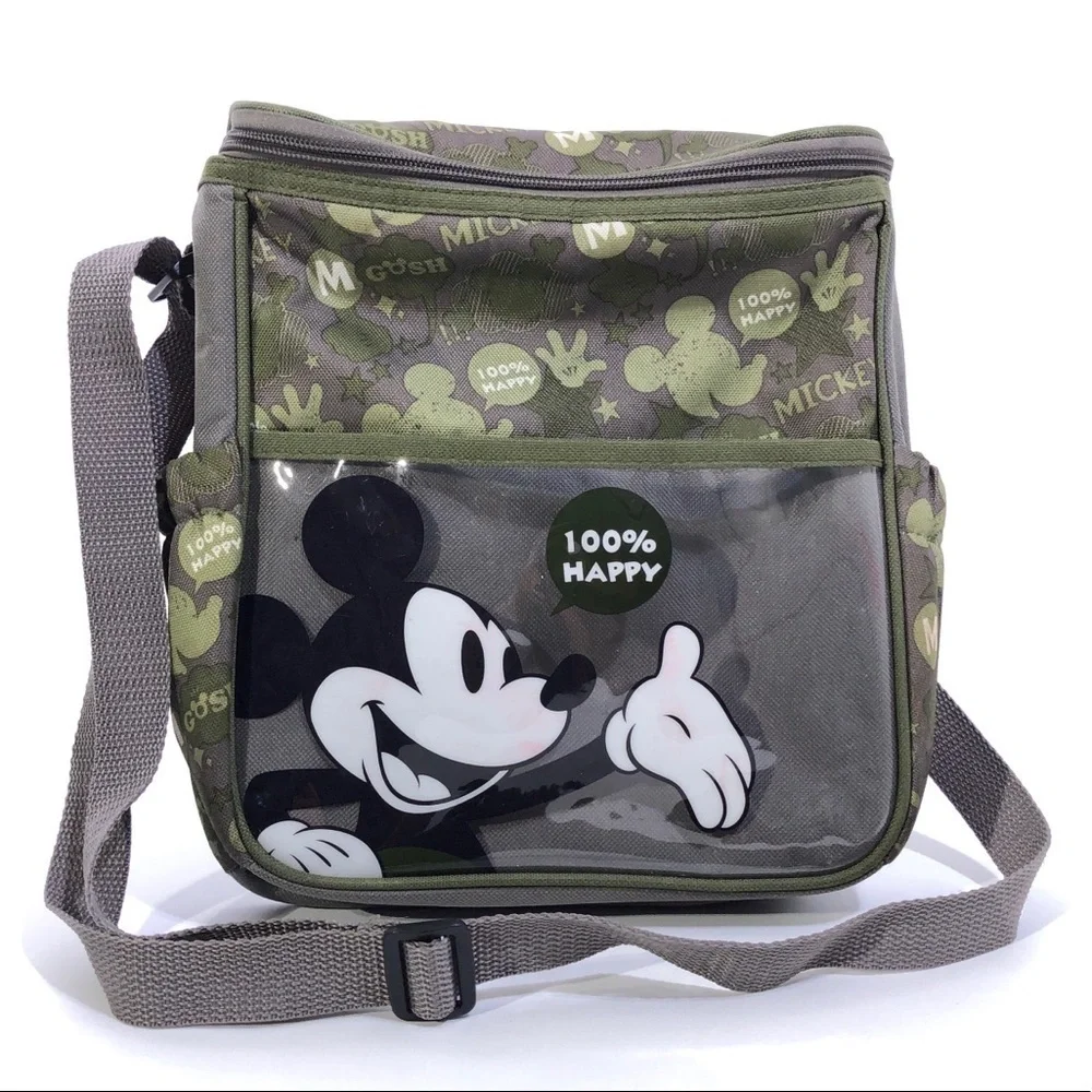 Disney Baby Mickey Mouse Insulated Green Logo Bottle Carry Zipper Shoulder Bag